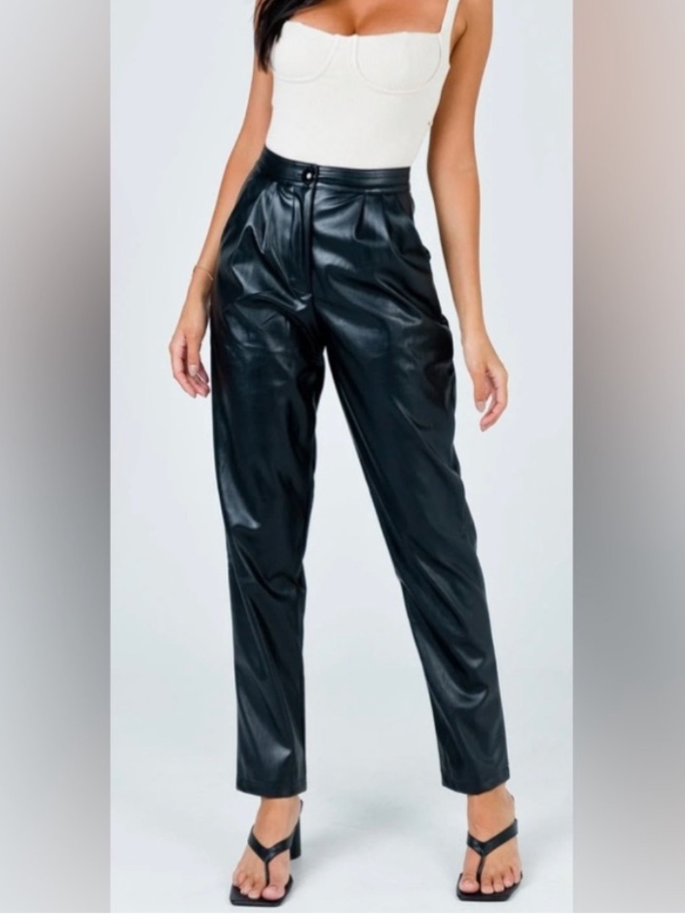 Princess Polly 6 Love Club Pants Black High-Waisted Faux Leather Vegan Straight